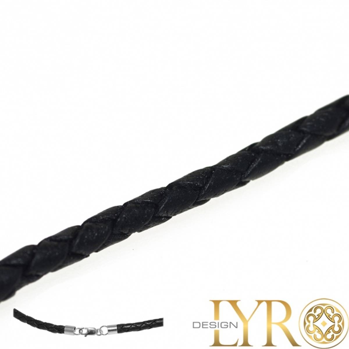 Lærreim Flettet Sort med Stållås - 3 mm