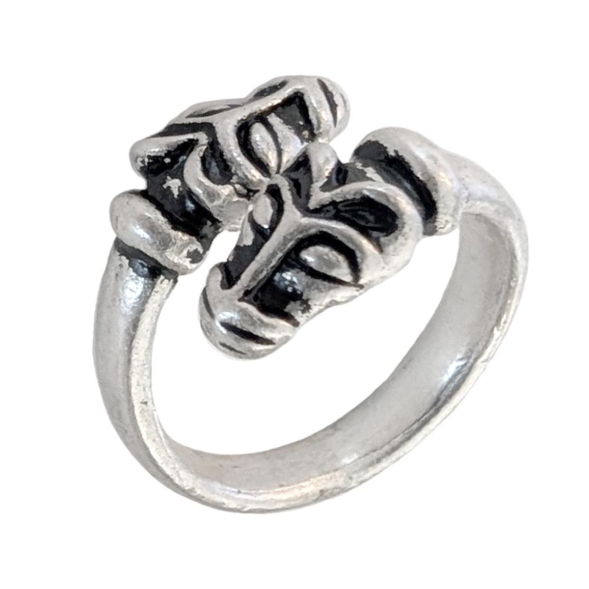 Sølvbelagt vikingring med ulvehoder
